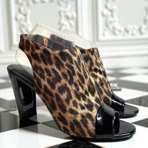 Donald J Pliner Mink Leopard & Black Patent Leather Peep Toe Slingback Heels 7
